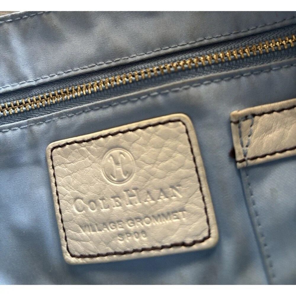 Cole Haan Light Beige Leather Shoulder Purse Whipstitch Detail